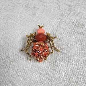 Joan Rivers Vintage Red Pink Rhinestone Spider Insect Bug Brooch Pin